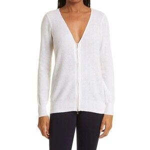 $285 CAPSULE 121 Women's White Zip Up Cotton Blend The Crystal Cardigan Sz M